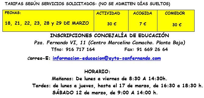 Fechas campamento Semana Santa 2016