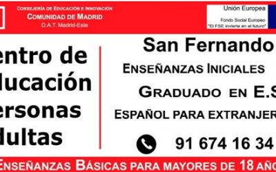 Abierto el plazo de matriculación para mayores de 18 años en el Centro de Educación para Personas Adultas (CEPA) de San Fernando de Henares