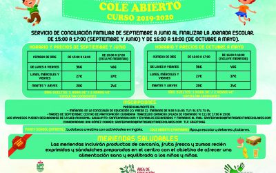 COLE ABIERTO: Servicio de conciliación familiar de septiembre a junio horarios ampliados de tarde