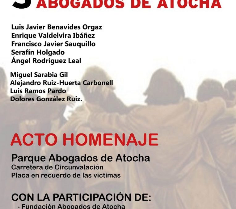 San Fernando de Henares rendirá homenaje a los abogados laboralistas de Atocha en el 43 aniversario de la masacre