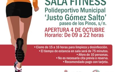 La sala fitness abrirá sus puertas el próximo 04 de octubre, en horario de 09 a 22 horas, y con cierre de 15 a 16 horas para limpieza y desinfección