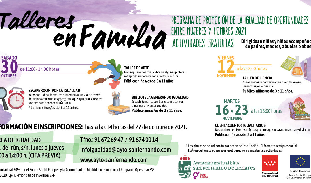 Talleres en familia destinados a la promoción de la igualdad entre mujeres y hombres 2021