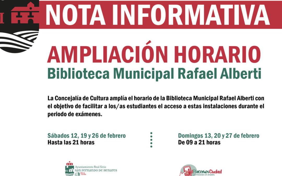 La Biblioteca Municipal Rafael Alberti amplia su ahorario en febrero