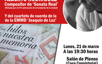 El Salón de Plenos de la Casa Consistorial acogerá la presentación oficial del libro ‘Los hilos de nuestra memoria’ y de la melodía ‘Sonata Real’, del guitarrista Alberto Rodríguez