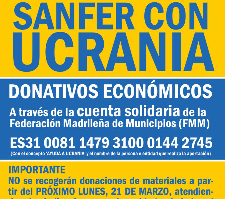 San Fernando de Henares informa sobre donaciones económicas con destino a Ucrania a través de un número de cuenta de la FMM