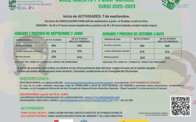 NOTA INFORMATIVA: Inscripciones para los horarios ampliados de tarde en los colegios con los programas ‘Funny School’ y ‘Cole Abierto’