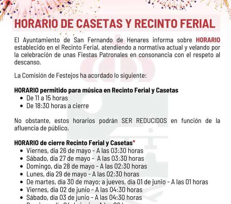 NOTA INFORMATIVA: Horario de apertura y cierre del Recinto Ferial y normativa para las Fiestas Patronales 2023