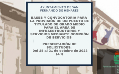Bases y convocatoria para la provisión de un puesto de Titulado de Grado Medio para el área de Infraestructuras y Servicios mediante comisión de servicios.