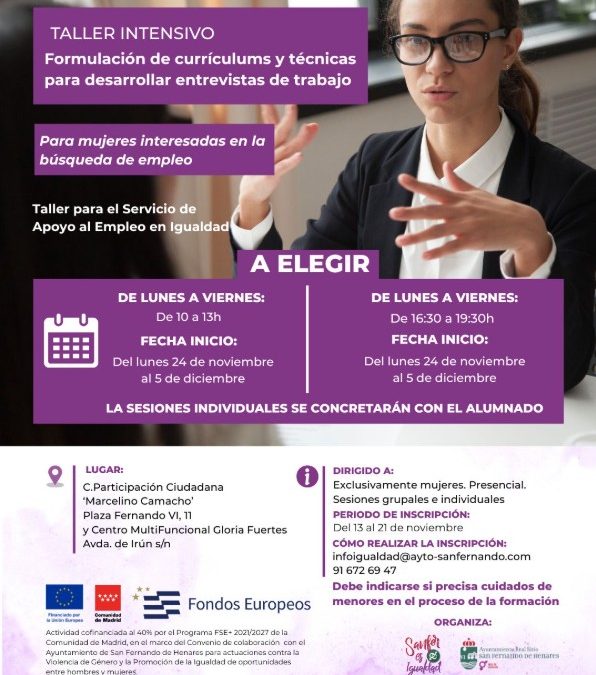 Nuevo curso de la Concejalía de Igualdad: Formulación de curriculums y técnicas para entrevistas de trabajo