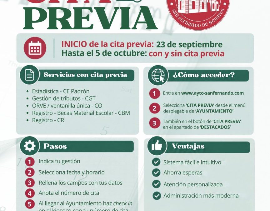 El Ayuntamiento de San Fernando de Henares pone en marcha el sistema de cita previa para tramitaciones y gestiones con la administración